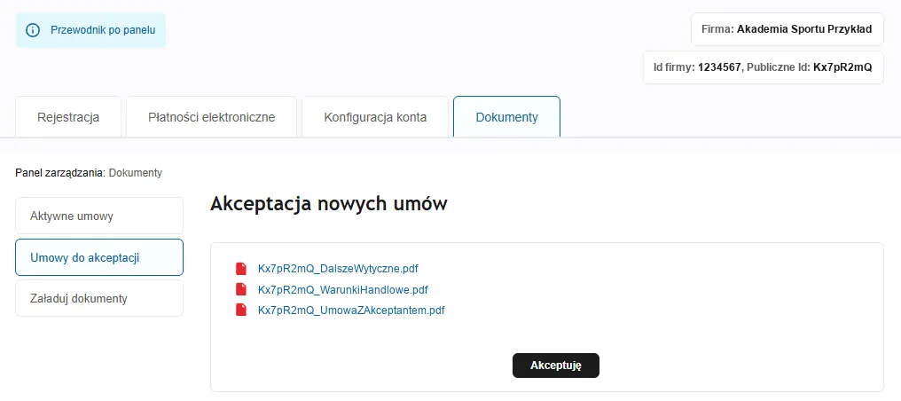 Umowy do akceptacji w panelu PayU