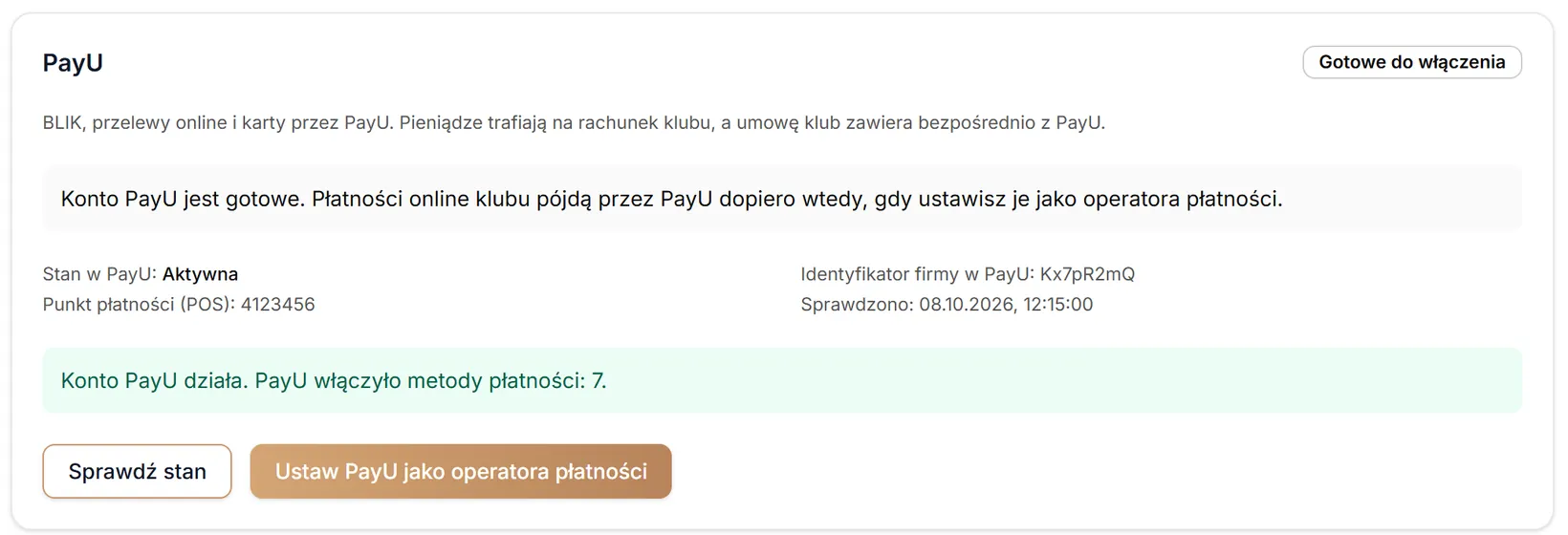 Konto PayU gotowe do włączenia