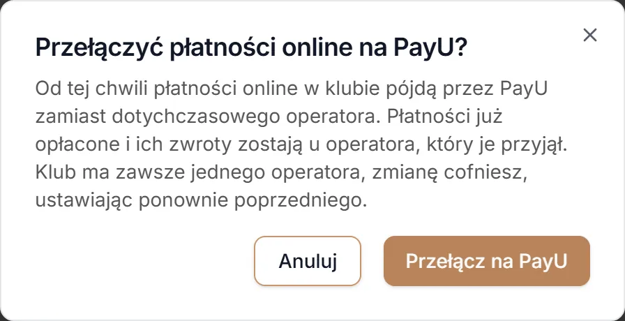 Potwierdzenie przełączenia płatności online na PayU