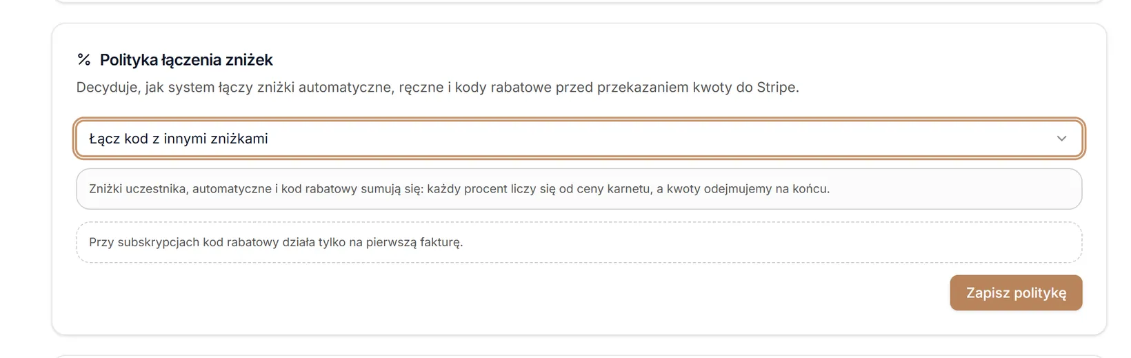 Polityka łączenia zniżek — łączenie kodu