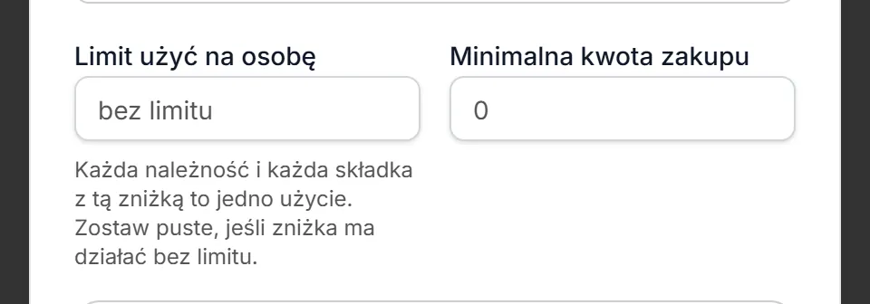 Automatyczna zniżka — limit na osobę pusty