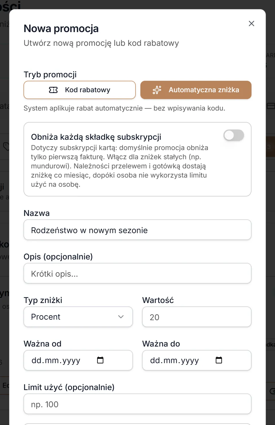 Nowa promocja — tryb automatycznej zniżki