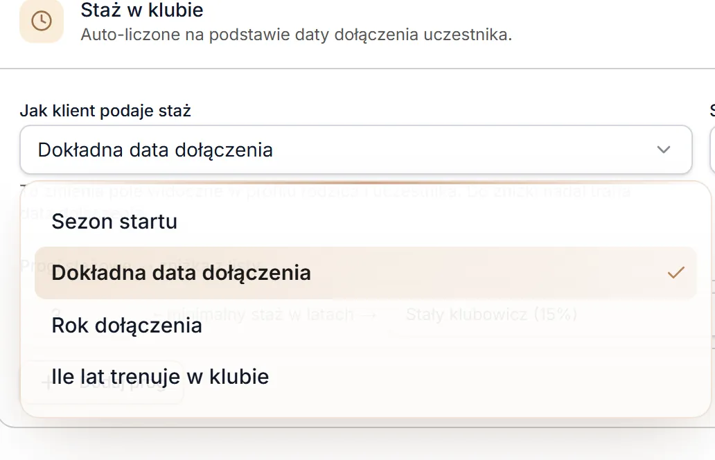 Jak klient podaje staż — lista wartości