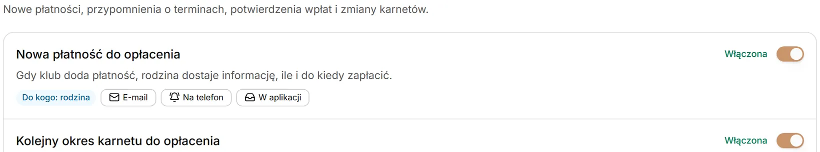 Wiersz wiadomości „Nowa płatność do opłacenia”