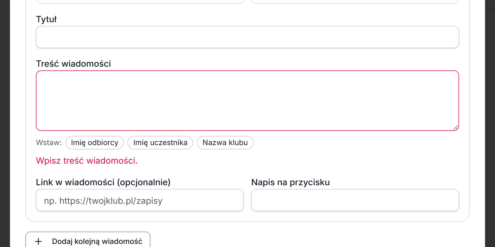 Brak treści w kolejnej wiadomości