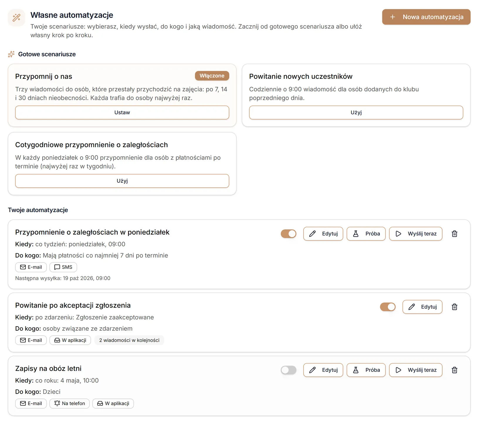 Gotowe scenariusze i lista Twoich automatyzacji