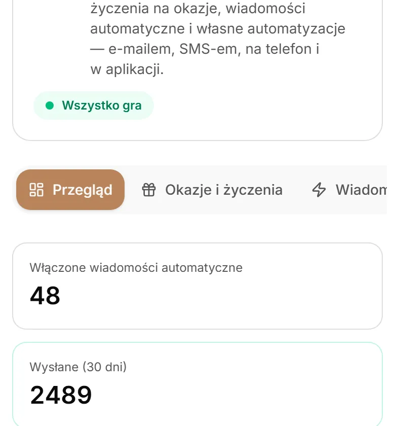 Zakładki na telefonie — jeden przewijany rząd