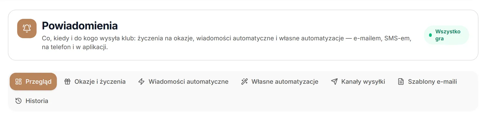 Nagłówek panelu Powiadomienia i zakładki