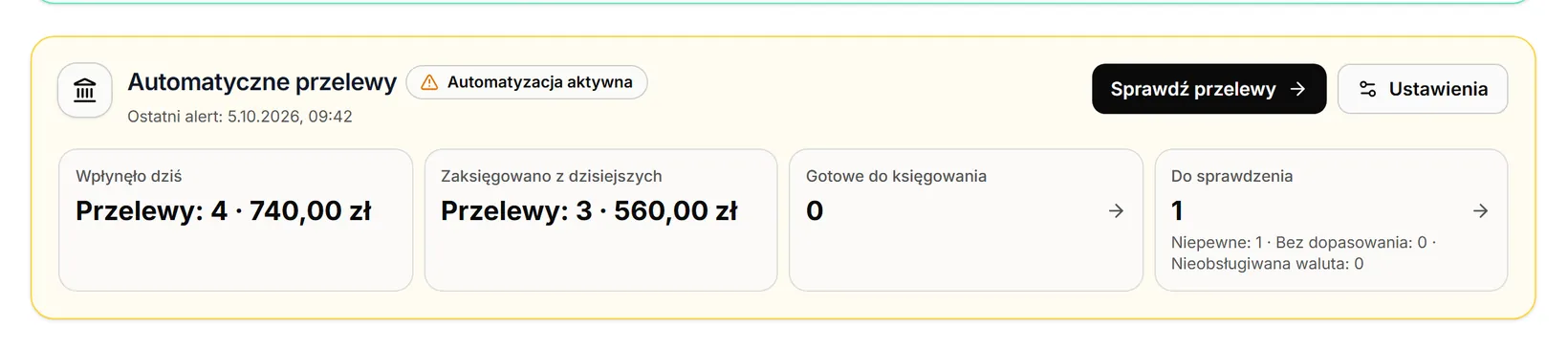 Karta „Automatyczne przelewy”