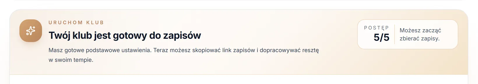 Nagłówek listy „Uruchom klub”