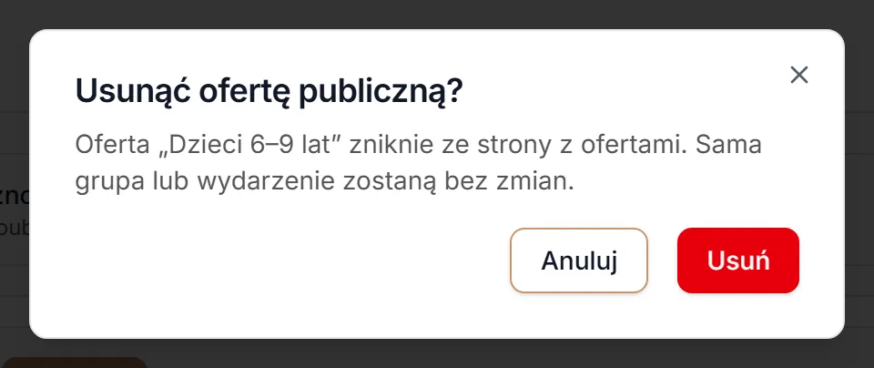 Pytanie przed usunięciem oferty