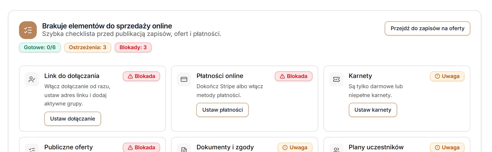 Braki w gotowości do sprzedaży