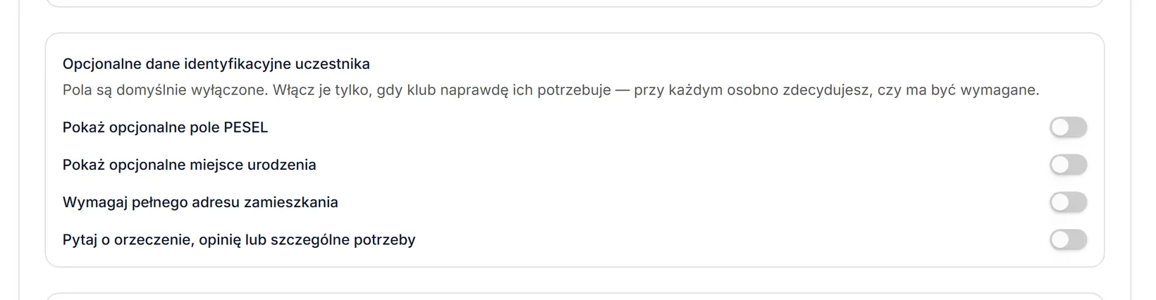 Opcjonalne dane uczestnika