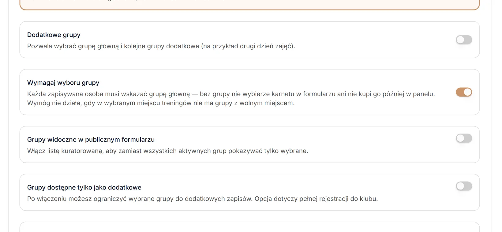 Ustawienia grup w formularzu