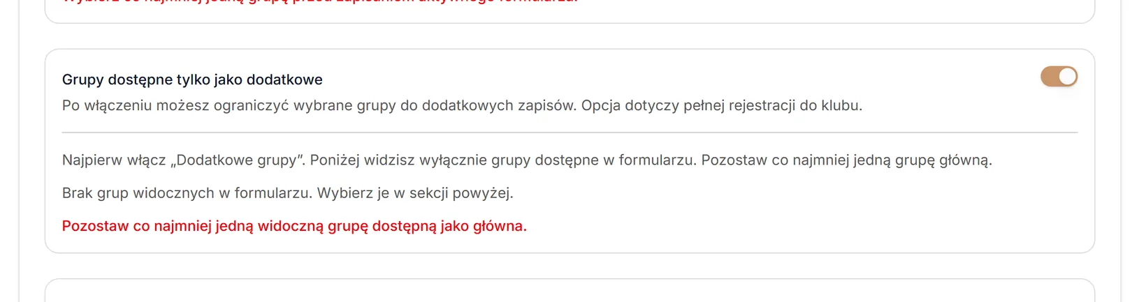 Brak grup widocznych w formularzu
