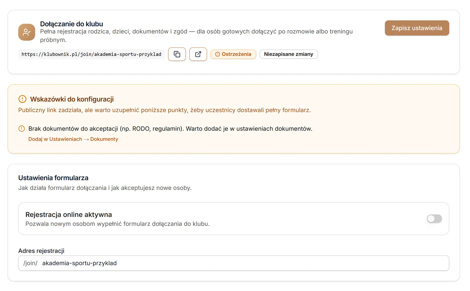 Rejestracja online wyłączona