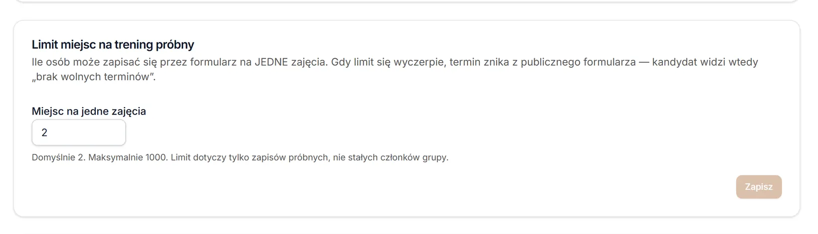 Limit miejsc na trening próbny