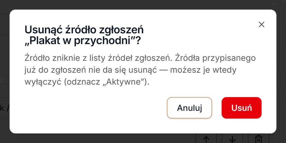 Pytanie przed usunięciem źródła