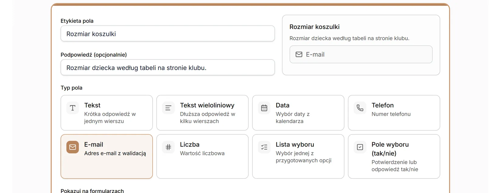 Typ pola: E-mail