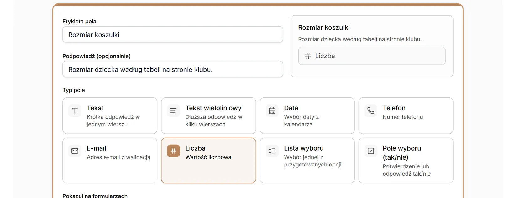 Typ pola: Liczba