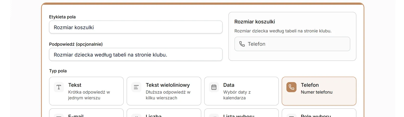Typ pola: Telefon