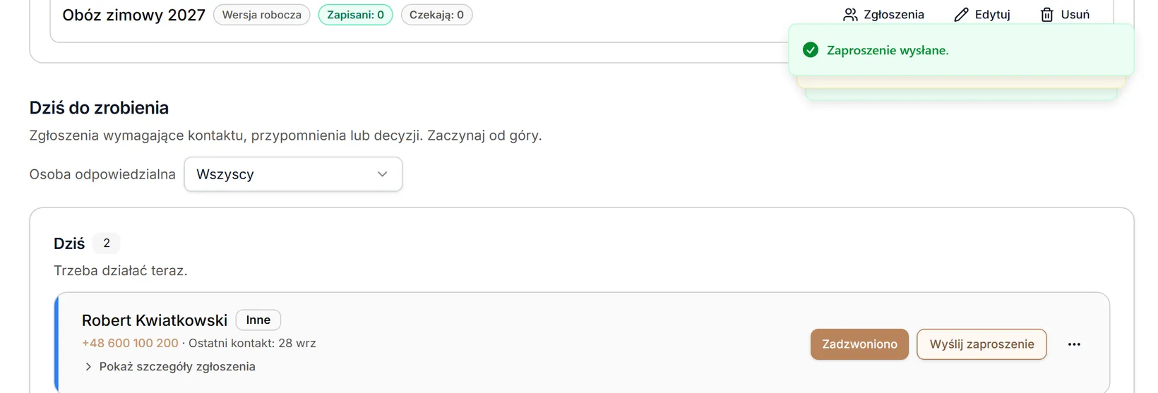 Zaproszenie wysłane