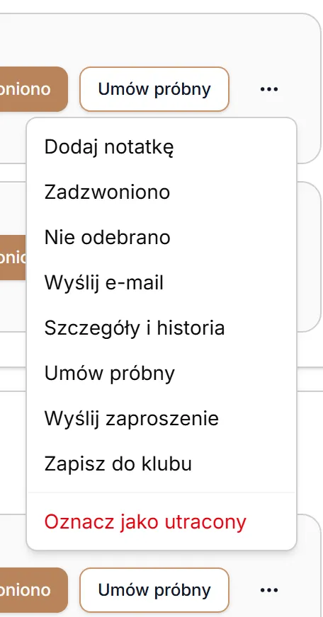 Menu „Więcej akcji” zgłoszenia