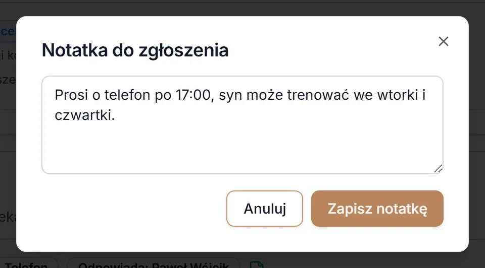 Wpisana notatka