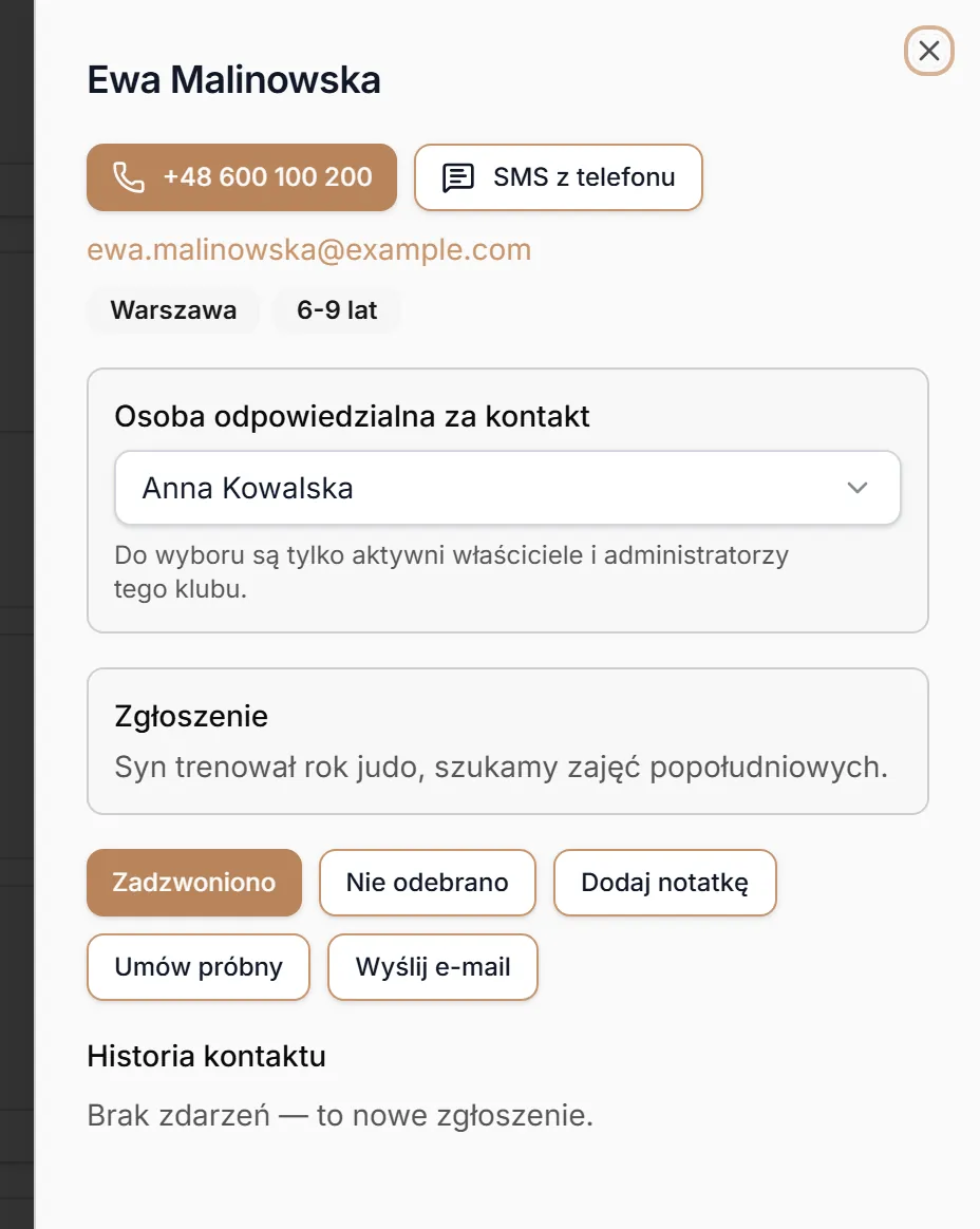Panel szczegółów zgłoszenia