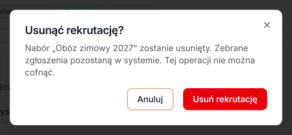 Pytanie przed usunięciem naboru