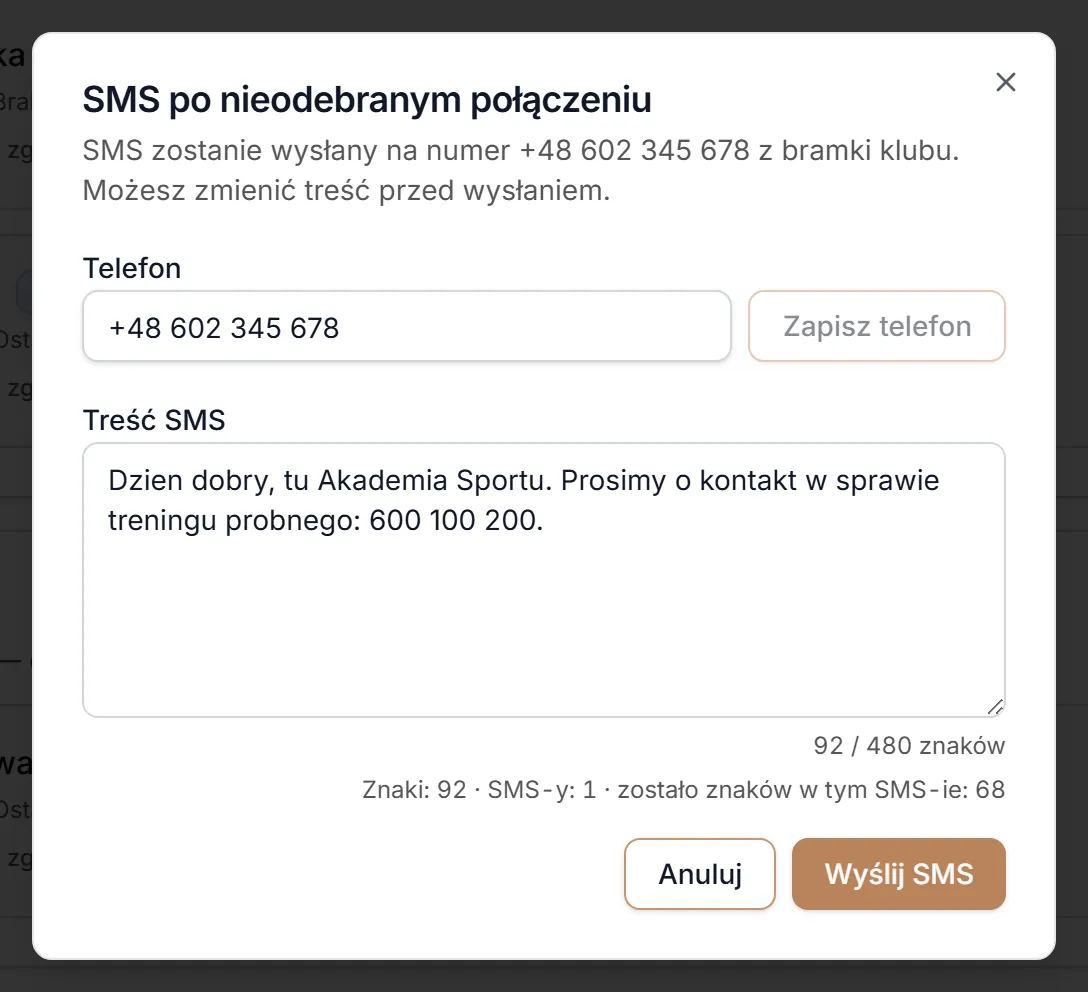 Treść SMS bez polskich liter