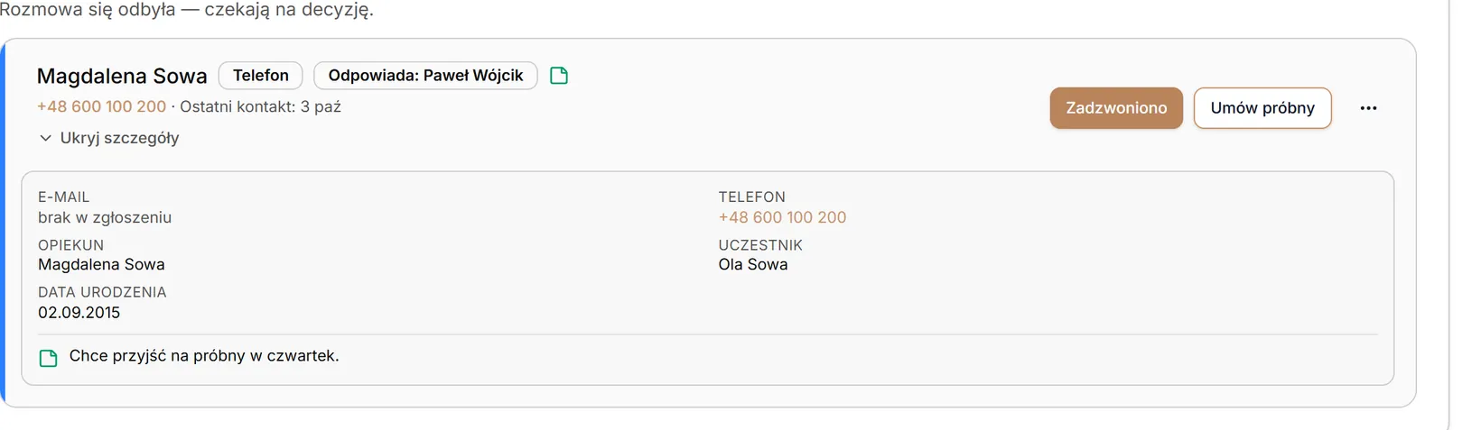 Notatka klubu w szczegółach