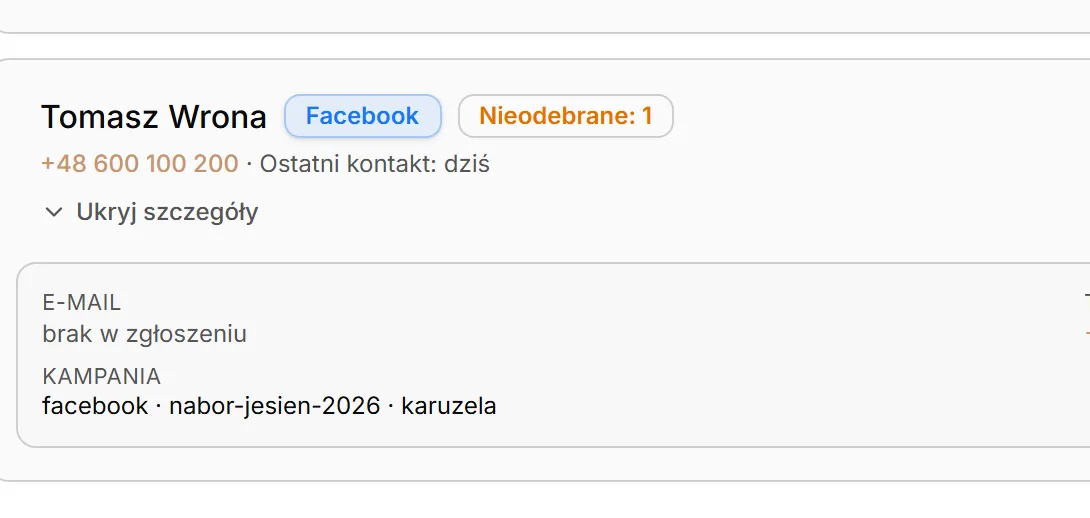 Szczegóły zgłoszenia z reklamy