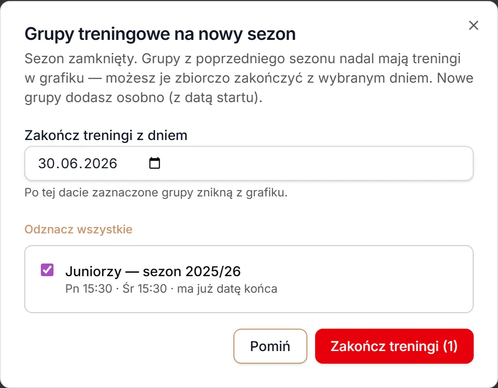 Data z poprzedniego sezonu