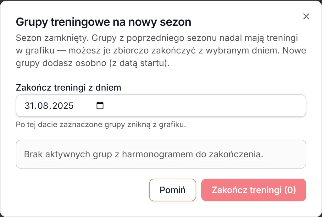 Brak grup do zakończenia