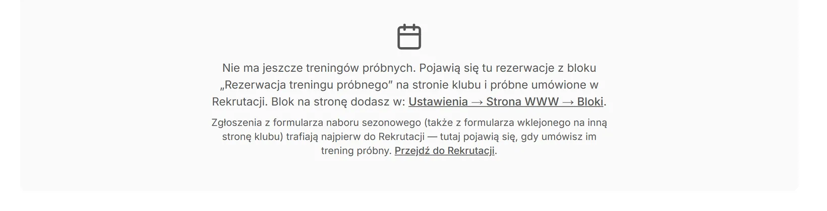 Pusta lista treningów próbnych