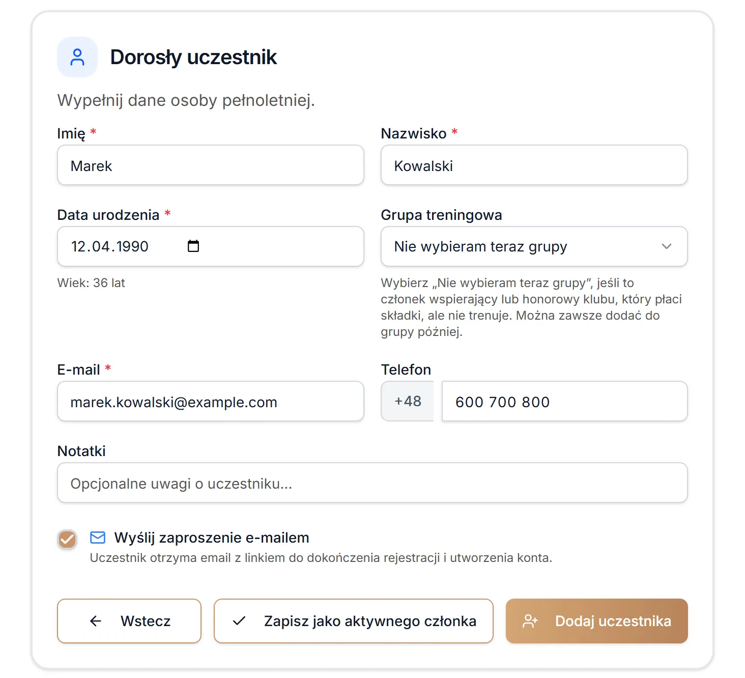 Formularz dorosłego uczestnika