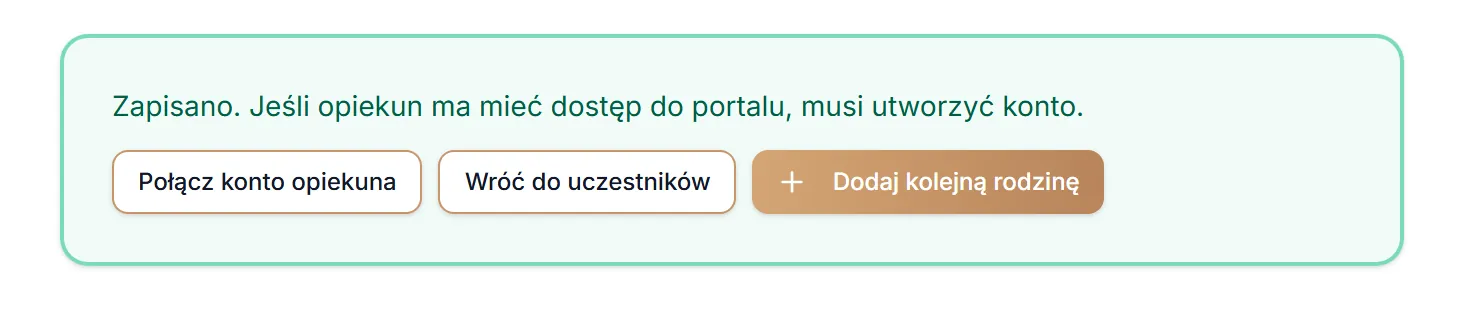 Ekran po zapisaniu rodziny
