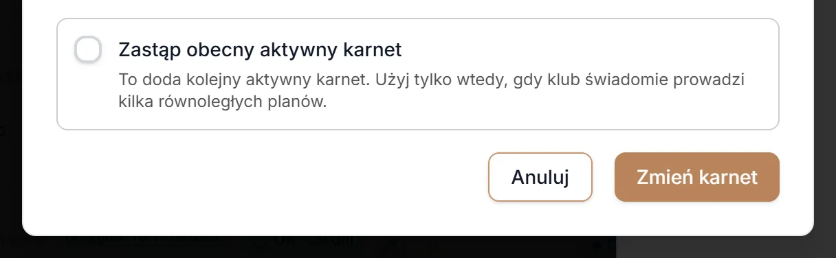 Okno karnetu — nowy karnet obok obecnego