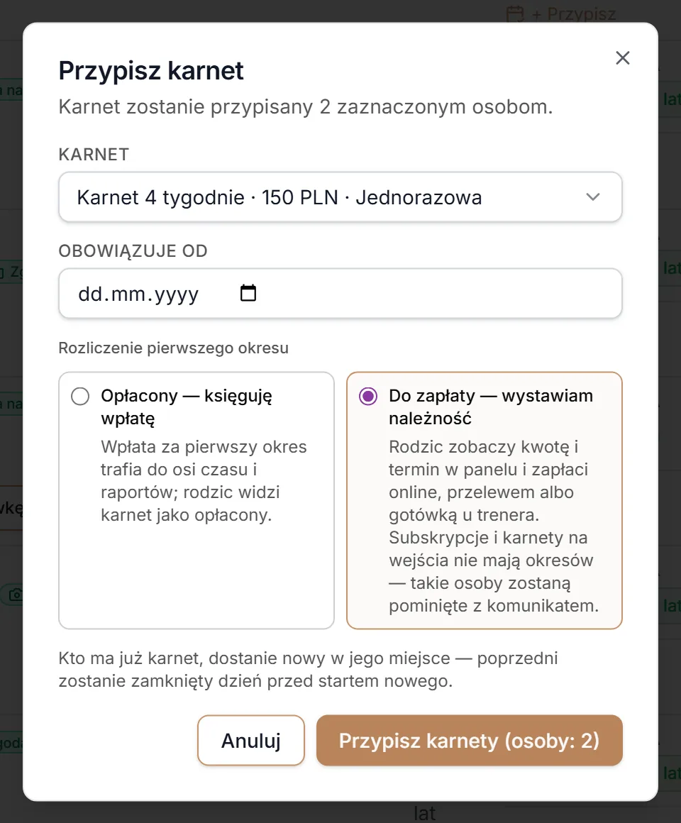 Przypisanie zbiorcze — należność do zapłaty