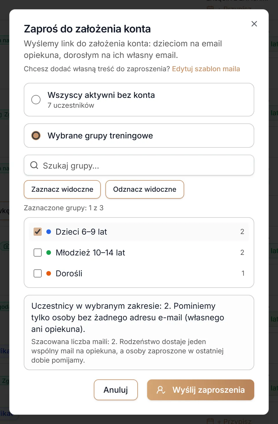 Zaproszenia do założenia konta