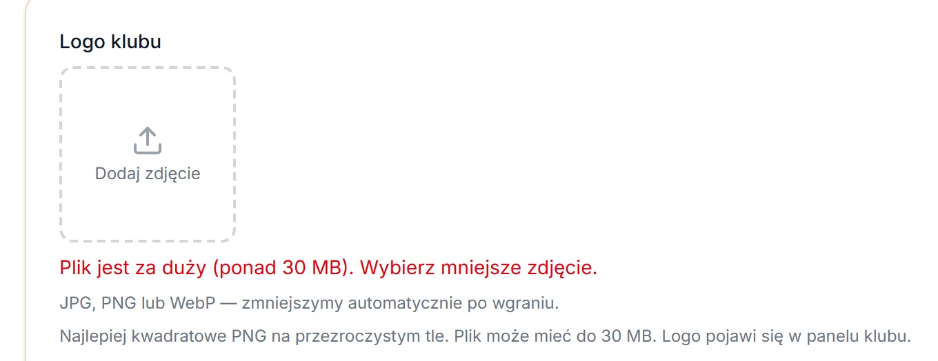 Wybrany obrazek jest za duży