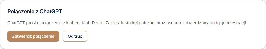 Zatwierdź połączenie dopiero po sprawdzeniu nazwy klubu i zakresu dostępu