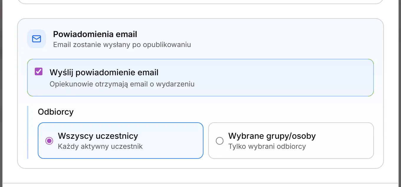 Powiadomienia email — szkic