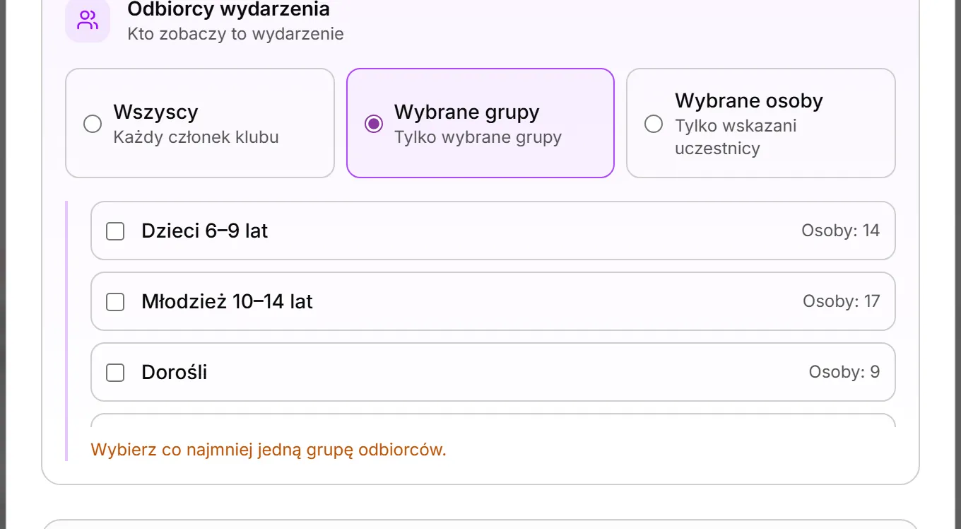 Wybrane grupy — żadna nie jest zaznaczona