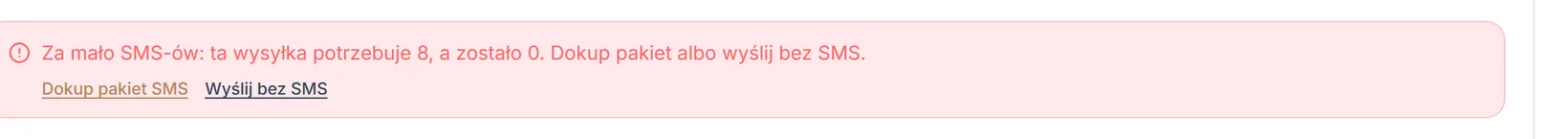 Wysyłka zatrzymana — brak SMS-ów w puli