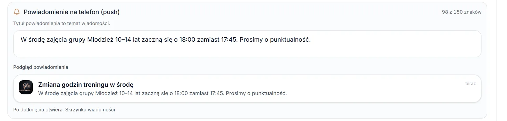 Okienko powiadomienia na telefon z podglądem