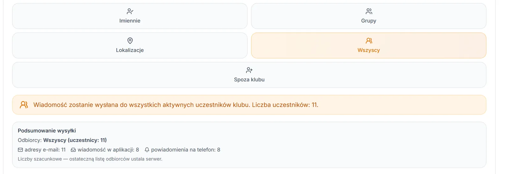 Wysyłka do całego klubu
