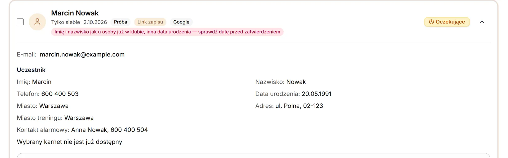Dorosły zapisujący siebie — blok Uczestnik